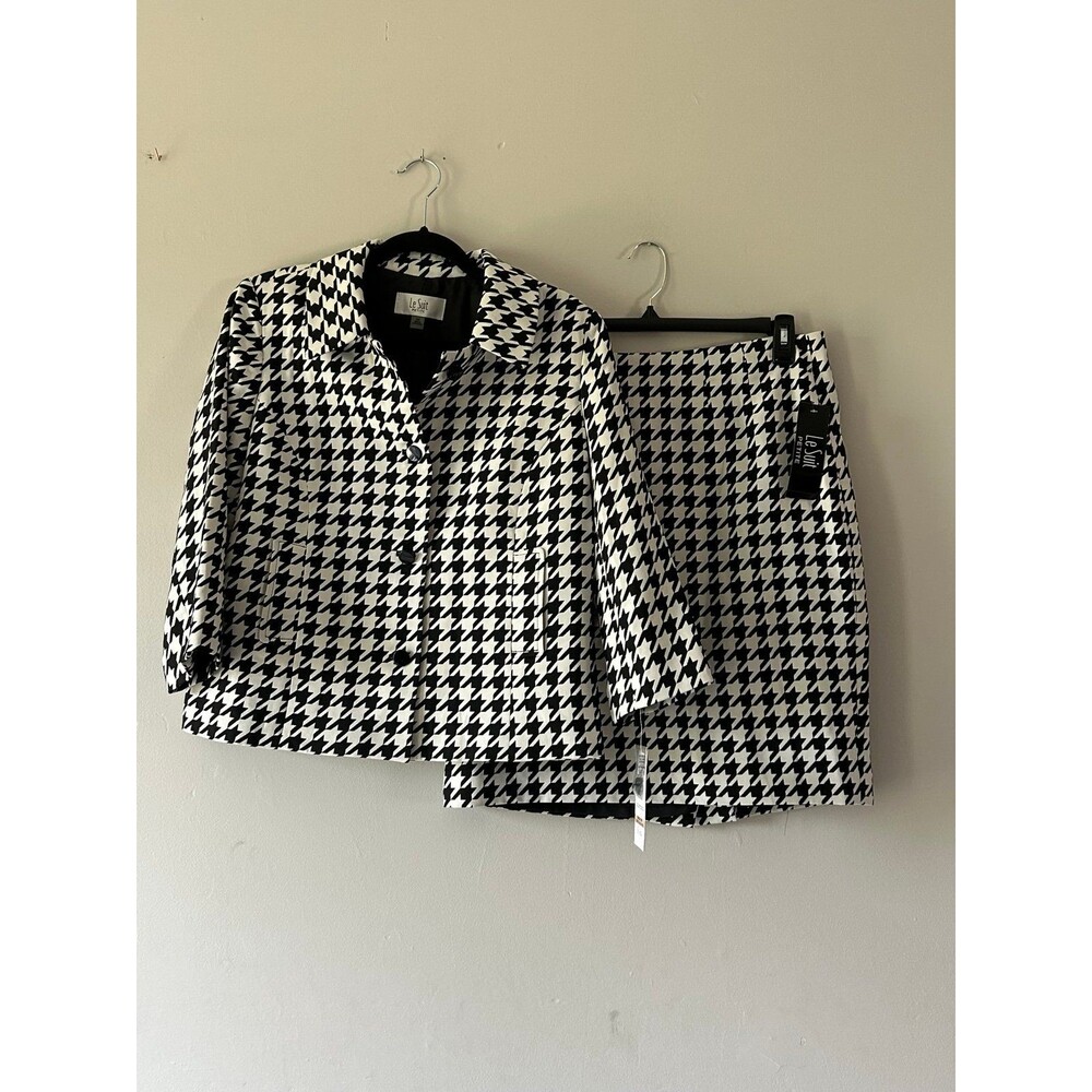 Le Suit 2 Piece Business Blazer Skirt 12P NWT Black and White